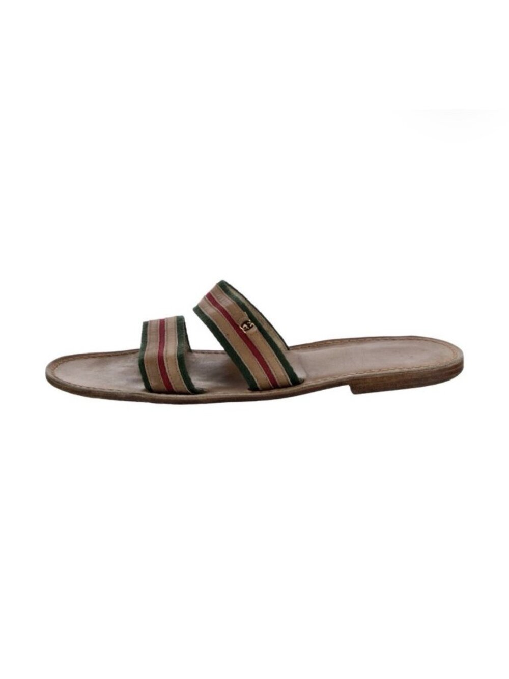 Gucci Authentic Vintage Leather Stripe Double Strap Slide Sandals US 11 EU 44